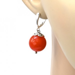 Серьги с янтарём шарик 15мм цвет карамельный, 7г (иск.)