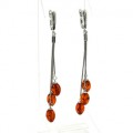 Серьги на цепочке с янтарём 3 рисинки 7*11мм цвет коньячный, 7см, 6,3г (иск.)