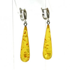 Серьги с янтарём капля 10*40мм лимонный, 6г (иск.)