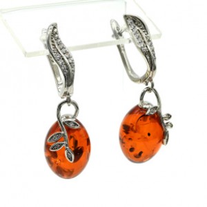 Серьги с янтарём "Веточка" овал 12*17мм цвет коньячный, 6,8г (иск.)