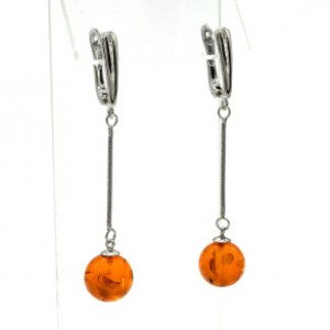 Серьги на цепочке с янтарём шарик 10мм цвет светло-коньячный, 4см, 3,7г (иск.)