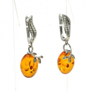 Серьги с янтарём "Веточка" овал 12*17мм цвет светло-коньячный, 6,8г (иск.)