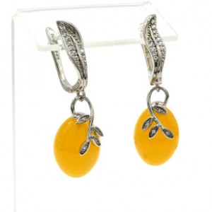 Серьги с янтарём "Веточка" овал 12*17мм цвет карамельный, 6,8г (иск.)