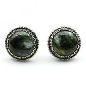 Серьги гвоздики серафинит 14мм