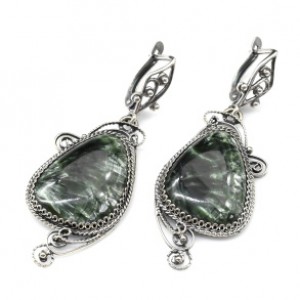 Серьги серафинит 22*42мм.