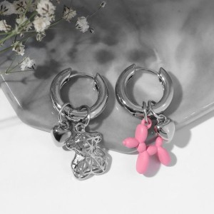 Серьги со съёмным элементом "Трансформер" мишка, цвет розовый, цвет серебристый