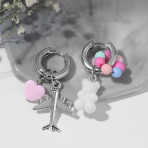 Серьги со съёмным элементом "Трансформер" мишка и сердце, цветные, цвет серебристый Серьги со съёмным элементом "Трансформер" мишка и сердце, цветные, цвет серебристый