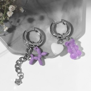 Серьги со съёмным элементом "Трансформер" мишка и собачка, цветные, цвет серебристый