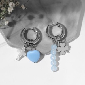 Серьги со съёмным элементом "Трансформер" крестик, цвет бело-голубой, цвет серебристый