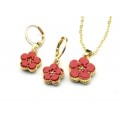 Серьги и Кулон с цепочкой "Ромашки" цвет красный, 44см (иск.)