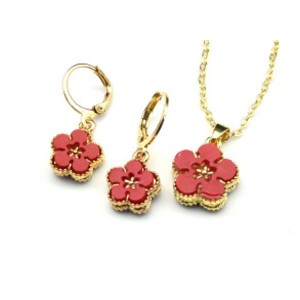 Серьги и Кулон с цепочкой "Ромашки" цвет красный, 44см (иск.)