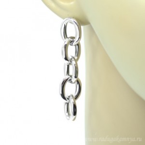 Серьги Южная Корея 14*62мм серебристые, 9г (иск.)