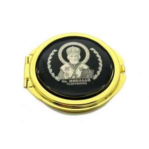 Зеркало из обсидиана 70*77*12мм "Николай Чудотворец"