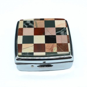 Таблетница карманная на 2 отсека с мозаикой из яшмы, серебристая