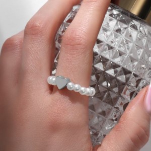 Кольцо "Сердечко", цвет белый с серебром