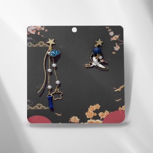 Серьги с жемчугом "Япония" аист и звёзды, цветные, цвет золотистый Серьги с жемчугом "Япония" аист и звёзды, цветные, цвет золотистый