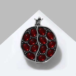 Брошь гранат с косточками, цвет красно-чёрный, цвет серебристый
