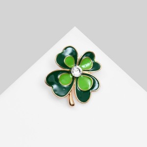 Брошь "Клевер", цвет бело-зелёный, цвет золотистый