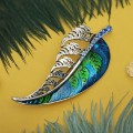 Брошь "Листок желаний", цвет сине-зелёный, цвет серебристый