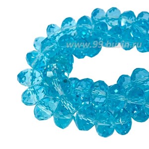 Бусина хрустальная Рондель 6*4 мм цвет голубая лагуна около 40 см/нить