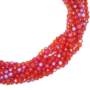 Бусины хрустальные граненые на нити 3 мм красный AB нить ок. 37 см