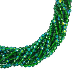 Бусины хрустальные граненые круглые 3 мм на нити, цвет изумрудный АВ нить ок. 36 см