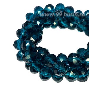 Бусина хрустальная Рондель 6*4 мм прозрачная темнная морская волна около 42 см/нить