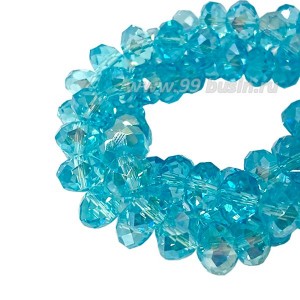 Бусина хрустальная Рондель 6*4 мм голубая лагуна/радужный около 40 см/нить