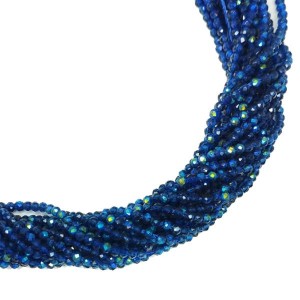 Бусины хрустальные граненые на нити 2 мм синяя лазурь AB нить ок. 35 см/165 штук