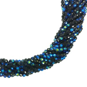 Бусины хрустальные граненые на нити 2 мм черный AB нить ок. 35 см/165 штук