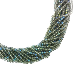 Бусины хрустальные граненые круглые 2 мм на нити, цвет дымчатый серый AB нить ок. 35 см/160 штук