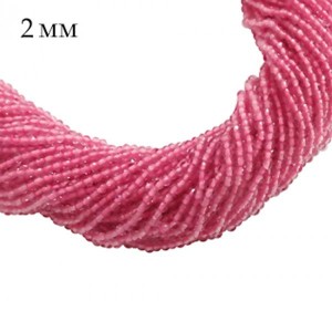 Бусины хрустальные граненые круглые 2 мм на нити, цвет розовый нить ок. 35 см/160 штук