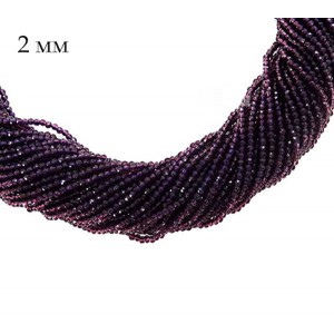 Бусины хрустальные граненые круглые 2 мм на нити, цвет глубокий пурпурный нить ок. 35 см/160 штук