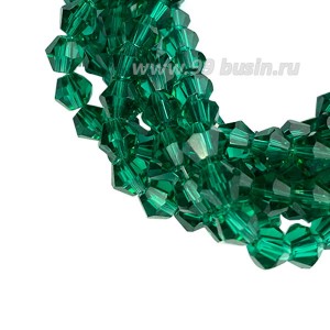 Бусина хрустальная биконус 4,5 мм прозрачный изумрудный нить ок. 37 см/95 штук