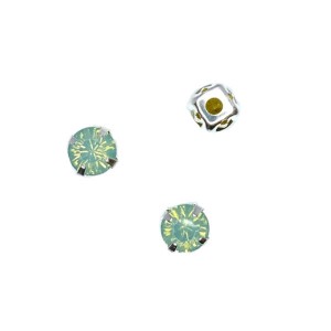 Шатоны стеклянные 5 мм цвет мятный опаловый/оправа серебро, Китай 20 штук/упаковка