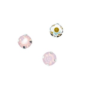 Шатоны стеклянные 5 мм цвет розовый опаловый/оправа серебро, Китай 20 штук/упаковка