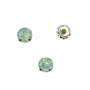 Шатоны стеклянные 6 мм цвет мятный опаловый/оправа серебро, Китай 10 штук/упаковка