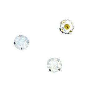 Шатоны стеклянные 6 мм цвет белый опаловый/оправа серебро, Китай 10 штук/упаковка