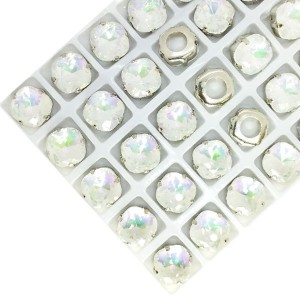 Стразы Премиум Phantom Кушон 10*10 мм белый кристал/оправа никель, 1 штука