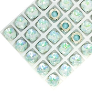 Стразы Премиум Phantom Кушон 10*10 мм аквамарин/оправа никель, 1 штука