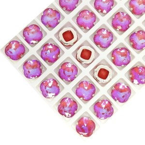 Стразы Кушон Премиум NEO (мультиколор) 10 мм цвет глубокий коралловый, оправа никель, 1 шт.