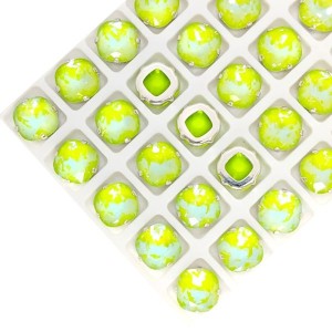 Стразы Кушон Премиум NEO (мультиколор) 10 мм цвет хризолит, оправа никель, 1 шт.