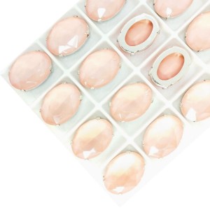 Стразы Овал Премиум МОКА (Лаковые) 13*18 мм цвет светлый персиковый, оправа никель, 1 шт.