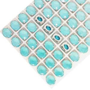 Стразы Овал Премиум МОКА (Лаковые) 8*10 мм цвет аквамарин, оправа никель, 1 шт.