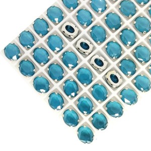 Стразы Овал Премиум МОКА (Лаковые) 8*10 мм цвет темно-бирюзовый, оправа никель, 1 шт.