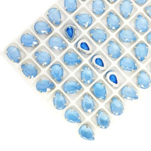 Стразы Капля Премиум МОКА (Лаковые) 10*7 мм цвет голубой сапфир, оправа никель, 1 шт.