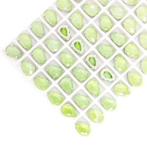 Стразы Капля Премиум МОКА (Лаковые) 10*7 мм цвет нежный зеленый, оправа никель, 1 шт.