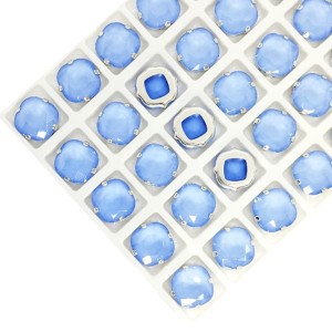 Стразы Кушон Премиум МОКА (Лаковые) 10*10 мм цвет голубой сапфир, оправа никель, 1 шт.