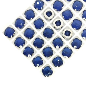 Стразы Кушон Премиум МОКА (Лаковые) 10*10 мм цвет глубокий синий, оправа никель, 1 шт.