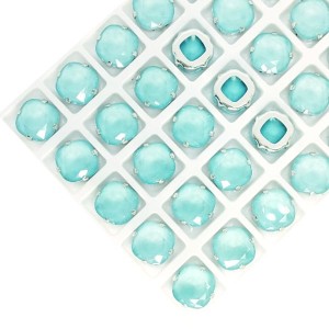 Стразы Кушон Премиум МОКА (Лаковые) 10*10 мм цвет аквамарин, оправа никель, 1 шт.